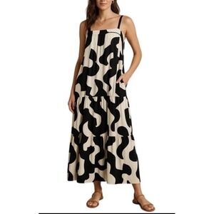 ABEL the Label Anthropologie Abstract Print Tiered Maxi Dress Women's M Pockets